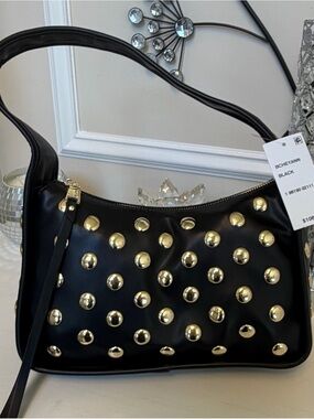 Steve Madden Studded Black Shoulder Bag with Gold Accents